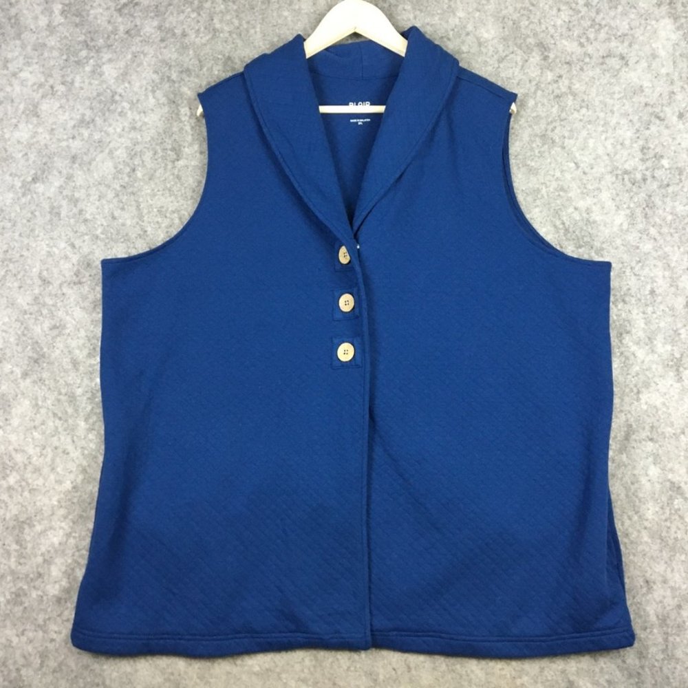 Blair Vest Womens 2XL Navy Blue Shawl Collar Quilted Large Snap Buttons Pockets